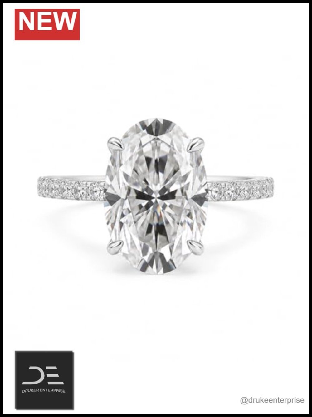 Sterling Silver Oval Moissanite Engagement Ring Size 7.5